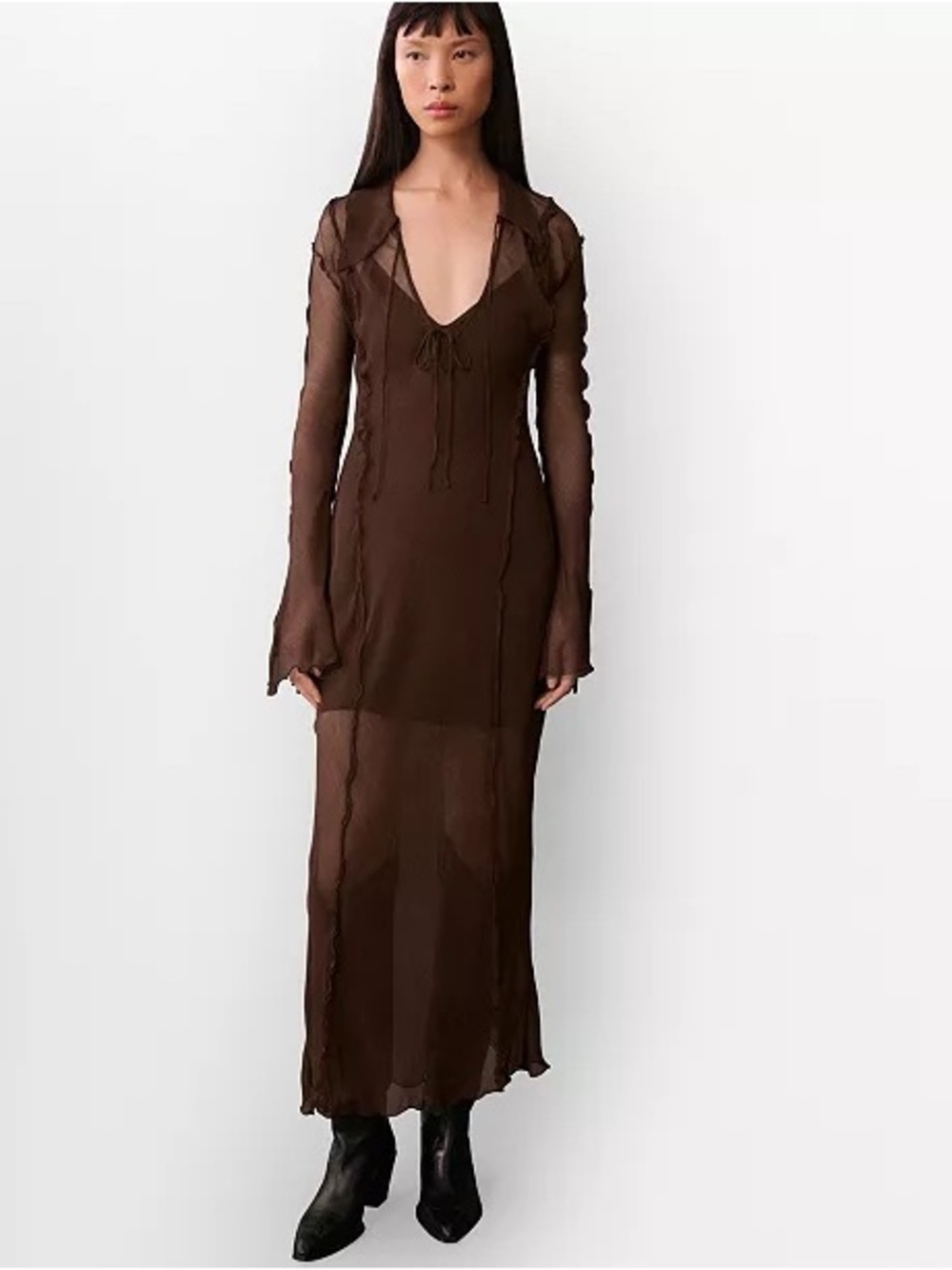 MANGO Semi sheer flare sleeve dress